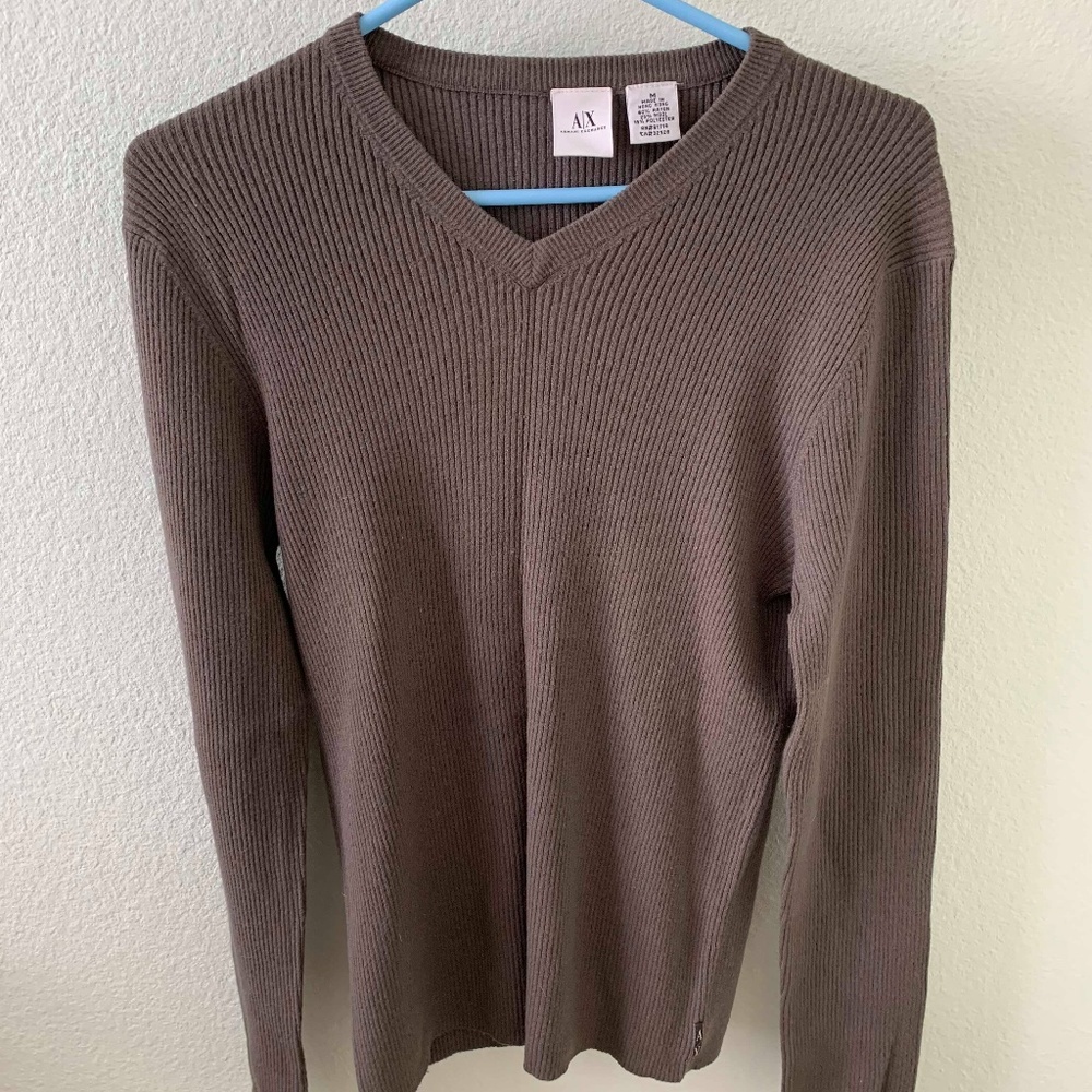 Armani Exchange Men's V-Neck Sweater Olive Green M